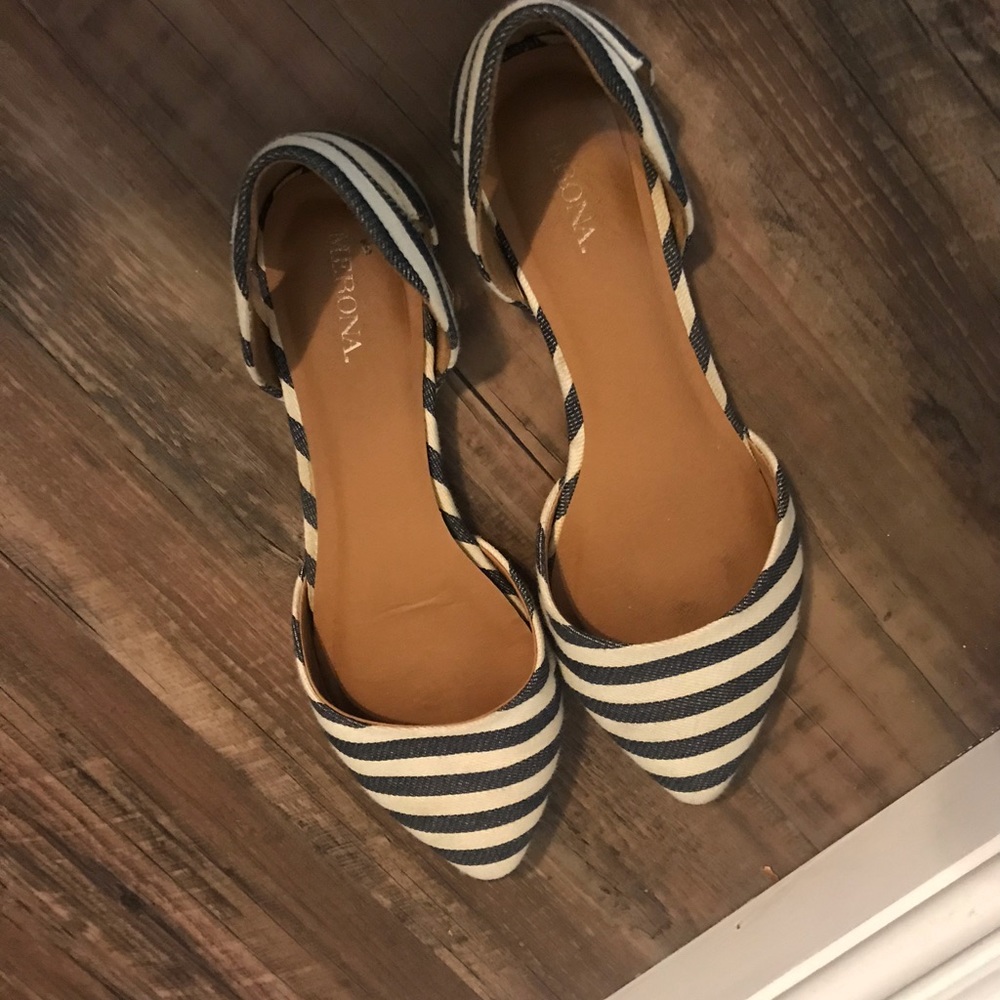 Navy and White striped flats